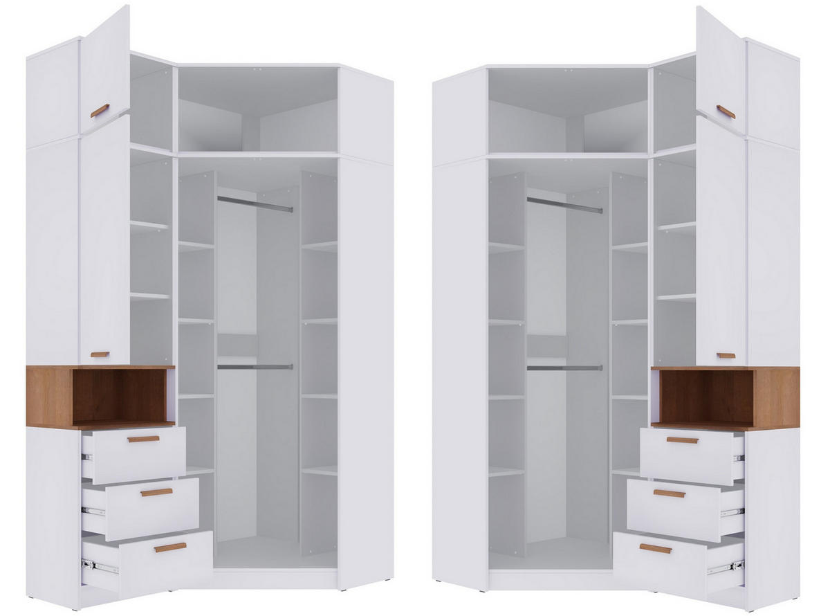ECKKLEIDERSCHRANK REGAL GRANT SET 12/B WEIß 143/235/91 - Weiß, Holzwerkstoff (143/235/91cm) - Marmex Möbel