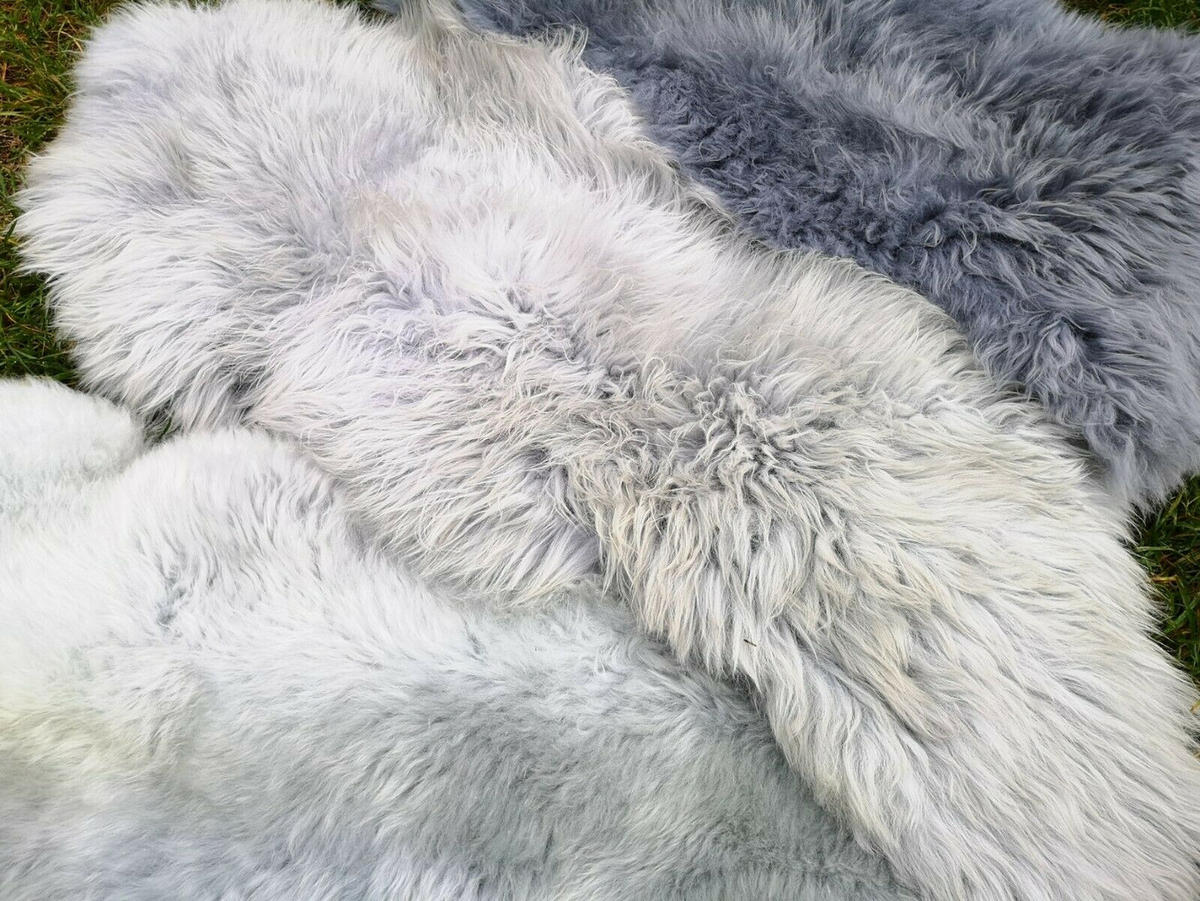 FELL Öko Lammfell Schaffell Blaugrau Töne wählbar ca. 105 cm - Blaugrau, Fell (55/105cm) - Provellus