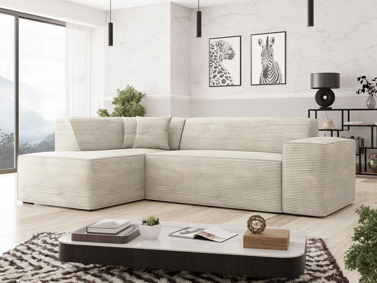 ECKSOFA Lordin Cord, Seite: Links - Schwarz/Naturfarben, Holz/Textil (267/205cm) - MIRJAN24
