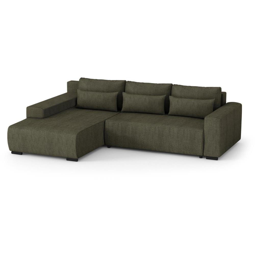 ECKSCHLAFSOFA Benny olivgrün links - Schwarz/Olivgrün, Kunststoff/Textil (271/185cm) - Beautysofa