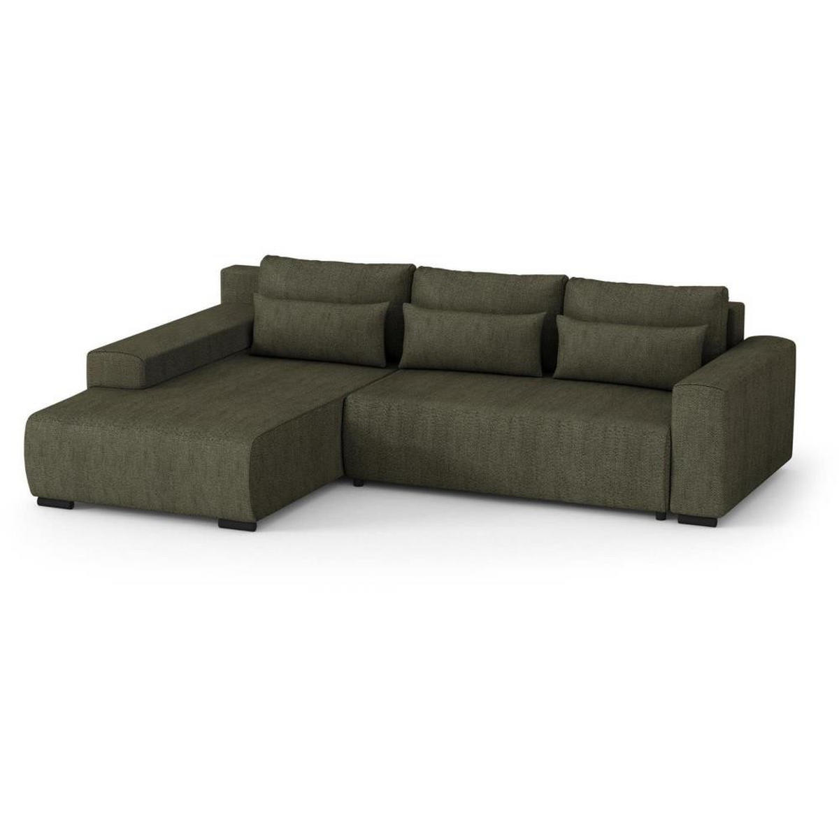 ECKSCHLAFSOFA Benny olivgrün links - Schwarz/Olivgrün, Kunststoff/Textil (271/185cm) - Beautysofa