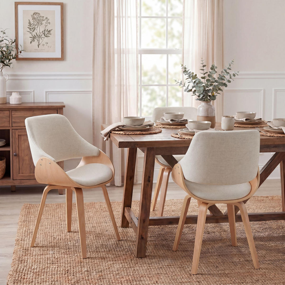ESSZIMMERSTUHL Stoff Natura/Creme - Eukalyptusholzfarben/Walnussfarben, Holz/Textil (52/86/54cm) - CLP