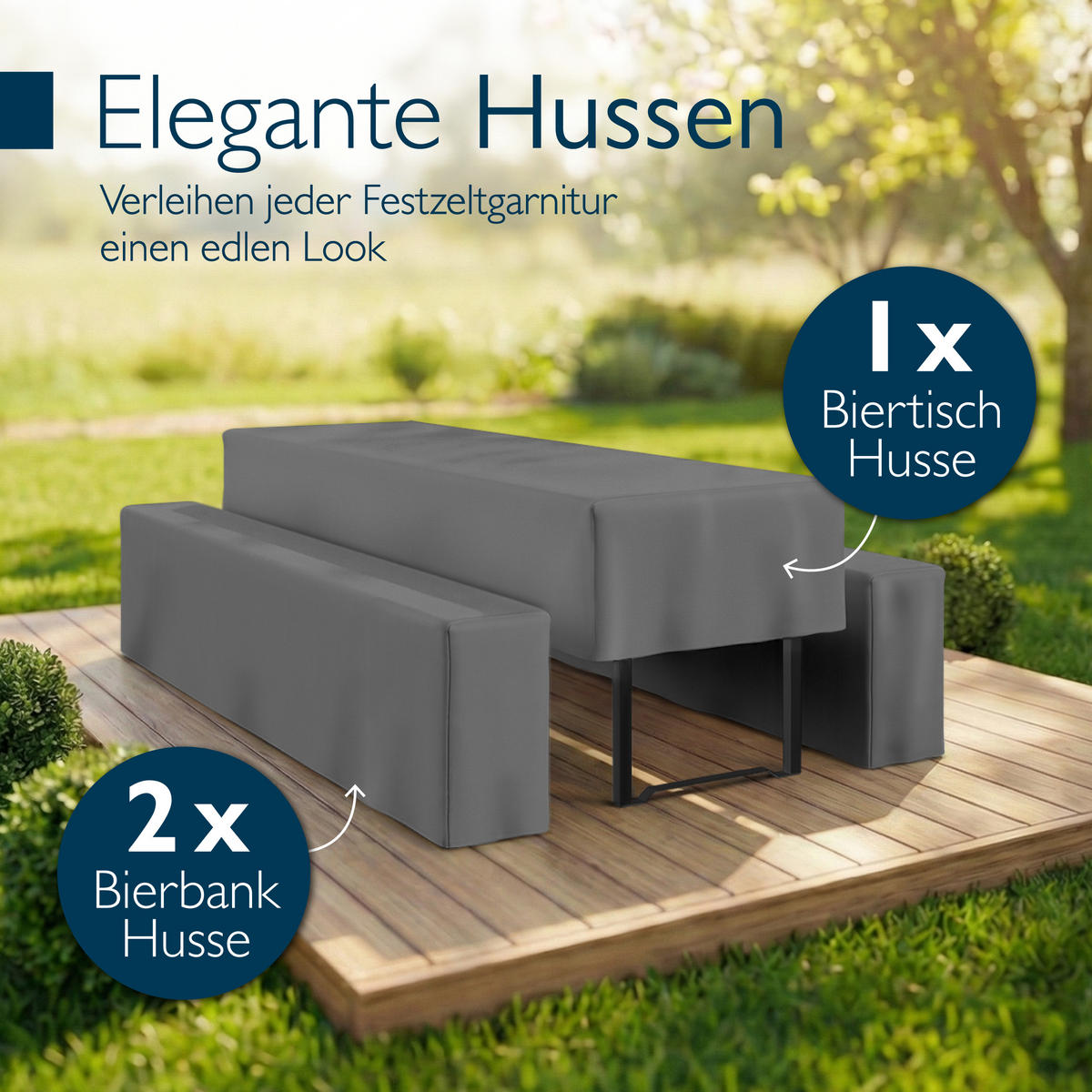 BIERTISCHHUSSE Premium M 70cm Anthrazit (3tlg) - Anthrazit, Textil (70/220cm) - Beautissu 