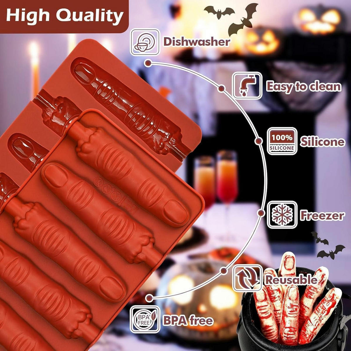 BACKFORM Finger 2-teiliges Set Silikon Halloween - Transparent, Kunststoff