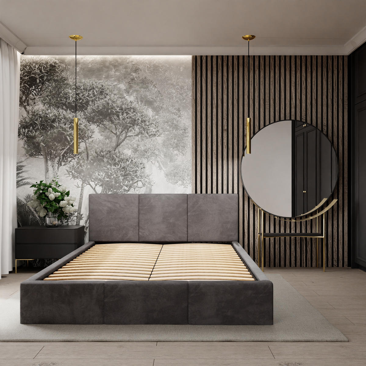 POLSTERBETT mit Stauraum Graphit 120x200cm Kopfteil 88cm - Graphitfarben, Holzwerkstoff/Textil (120/200cm) - Muralo