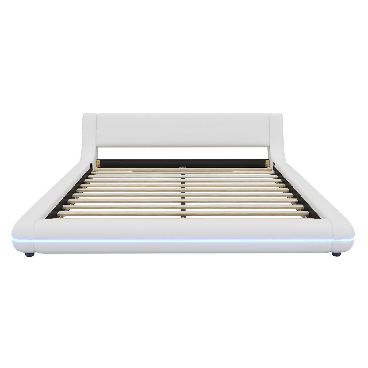 FLACHBETT 160x200cm Weiß PU LED-Umgebungslicht Bodenbett - Weiß, Holz (160/200cm) - FLIEKS