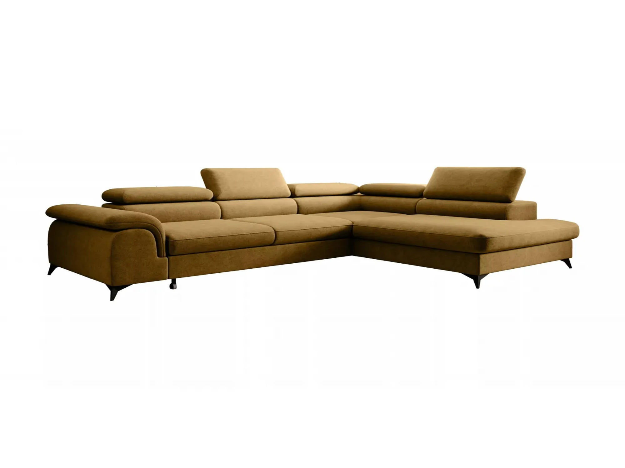 ECKSOFA PLAZA L Rechts mit Schlaffunktion 125x195 Velours Gold - Gelb/Schwarz, Holz/Kunststoff (275/205cm) - Muffo