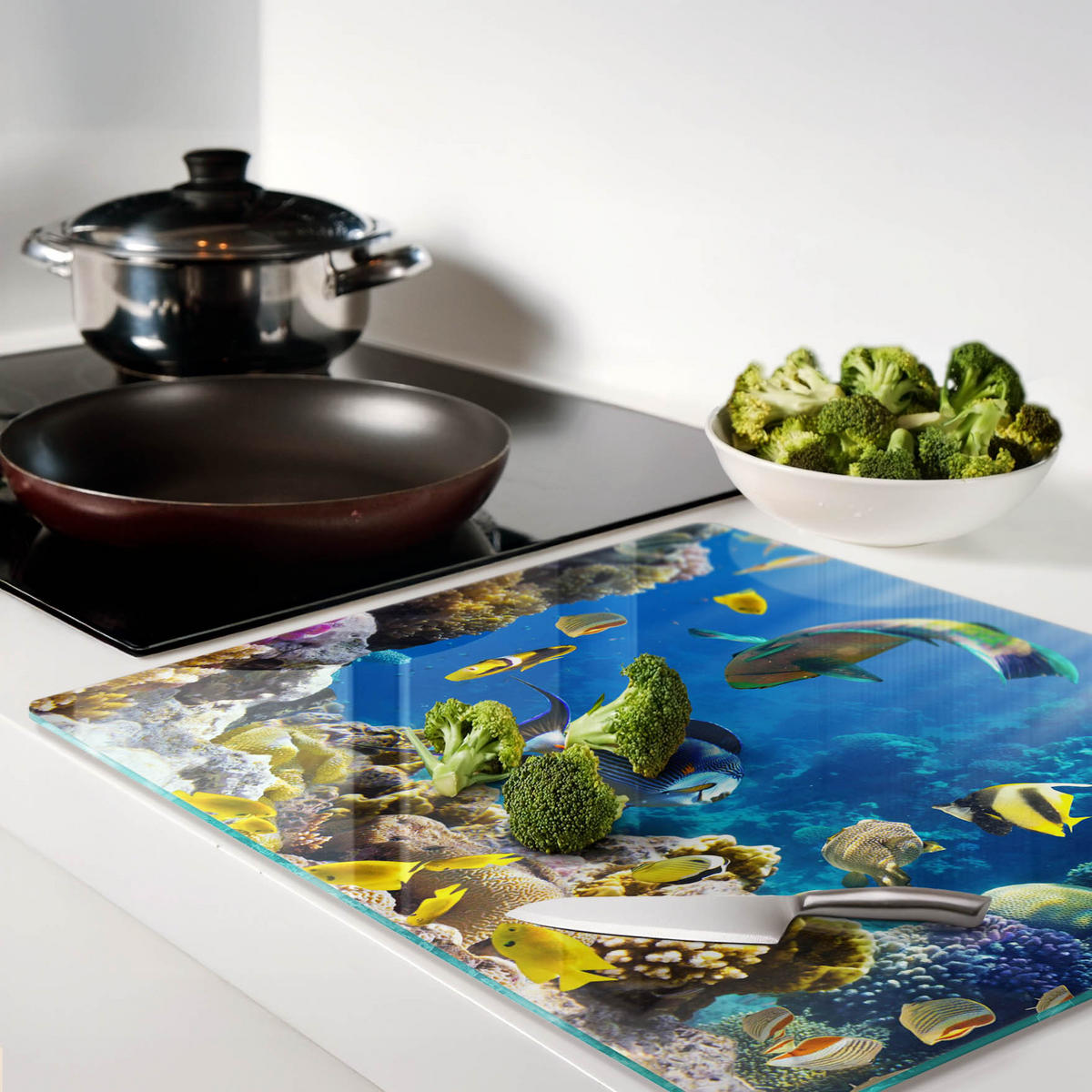 GLASPLATTE 60x52 cm Korallenriff - Gelb/Multicolor, Glas (60/52cm) - TULUP
