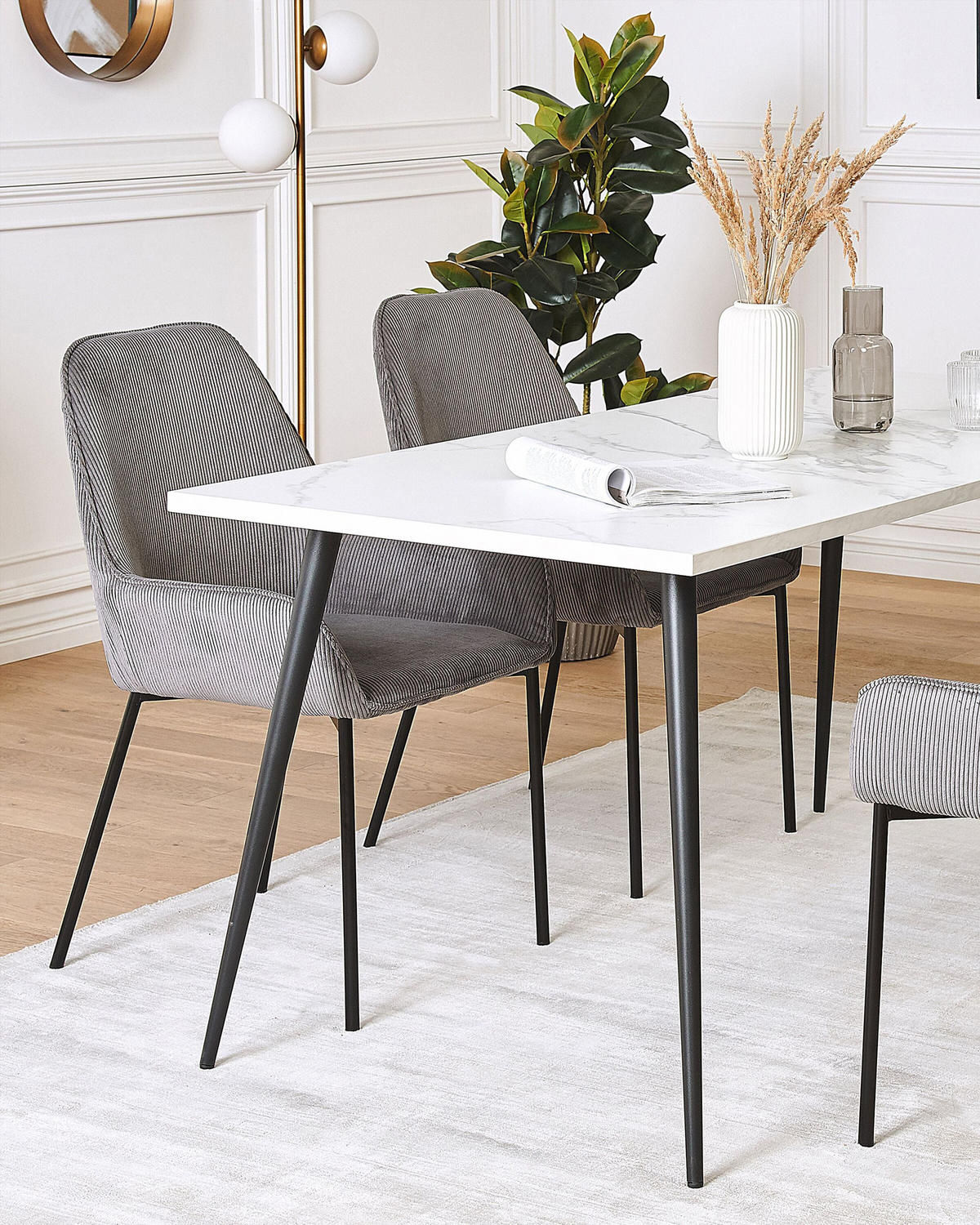 ÉTKEZŐSZÉK 2 darabos Szett Kordbársony Szürke Loverna - szürke, textil/fém (56/89/59cm) - Beliani