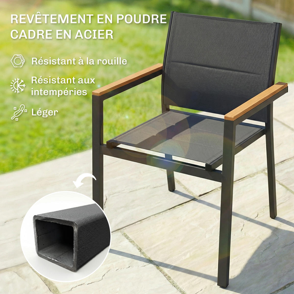 GARTENSTÜHLE 2er-Set DE-13344 gepolsterte Sitz- Dunkelgrau - Dunkelgrau, Metall (55/85/56cm) - ComfortXL
