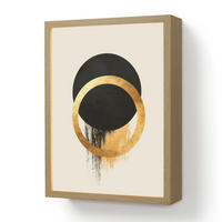 WANDLEUCHTE MIT AKKU Abstraktes Design - Schwarzer Kreis - Farbflecken 30x40 cm - Creme, Holzwerkstoff (30/40/8cm) - OnlyWow
