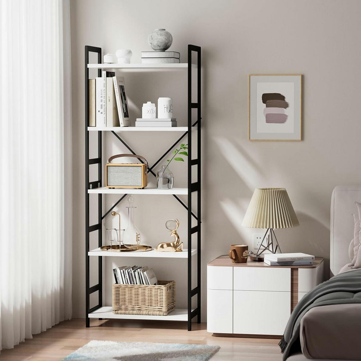 BÜCHERREGAL 5 Ebenen Weiß-Schwarz 30 x 60 x 158 cm - Schwarz, Metall (30/158/60cm)