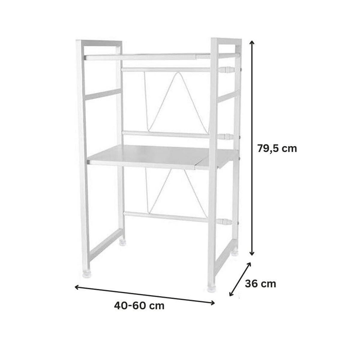 MIKROWELLENREGAL mit 2 Ablageflächen 3 Ebenen Ausziehbar zwischen 40-60 cm 79,5x40-60x36 cm Metall Weiß - Weiß, Metall (60/79/36cm) - PROREGAL