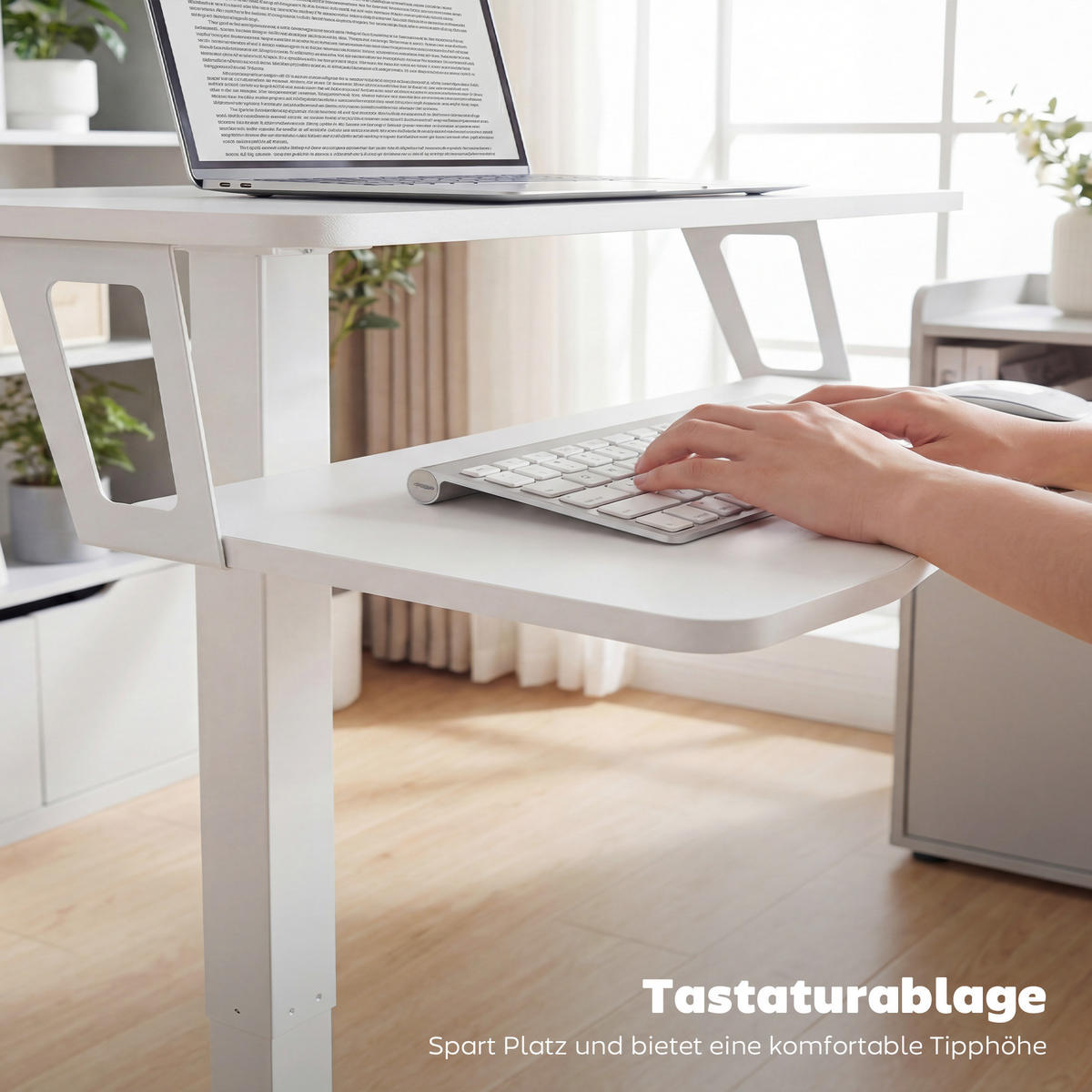 COMPUTERTISCH Weiß höhenverstellbar mit Tastaturablage und Rollen 65/60/107 cm - Weiß, Holzwerkstoff (60/65/107cm) - PANGIVO