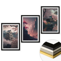 WANDBILDER 3er-Set - 40x60 cm Schwarzer Rahmen - Fantasielandschaften der japanischen Berge - Schwarz, Kunststoff (40/60cm) - ArtPrintCave
