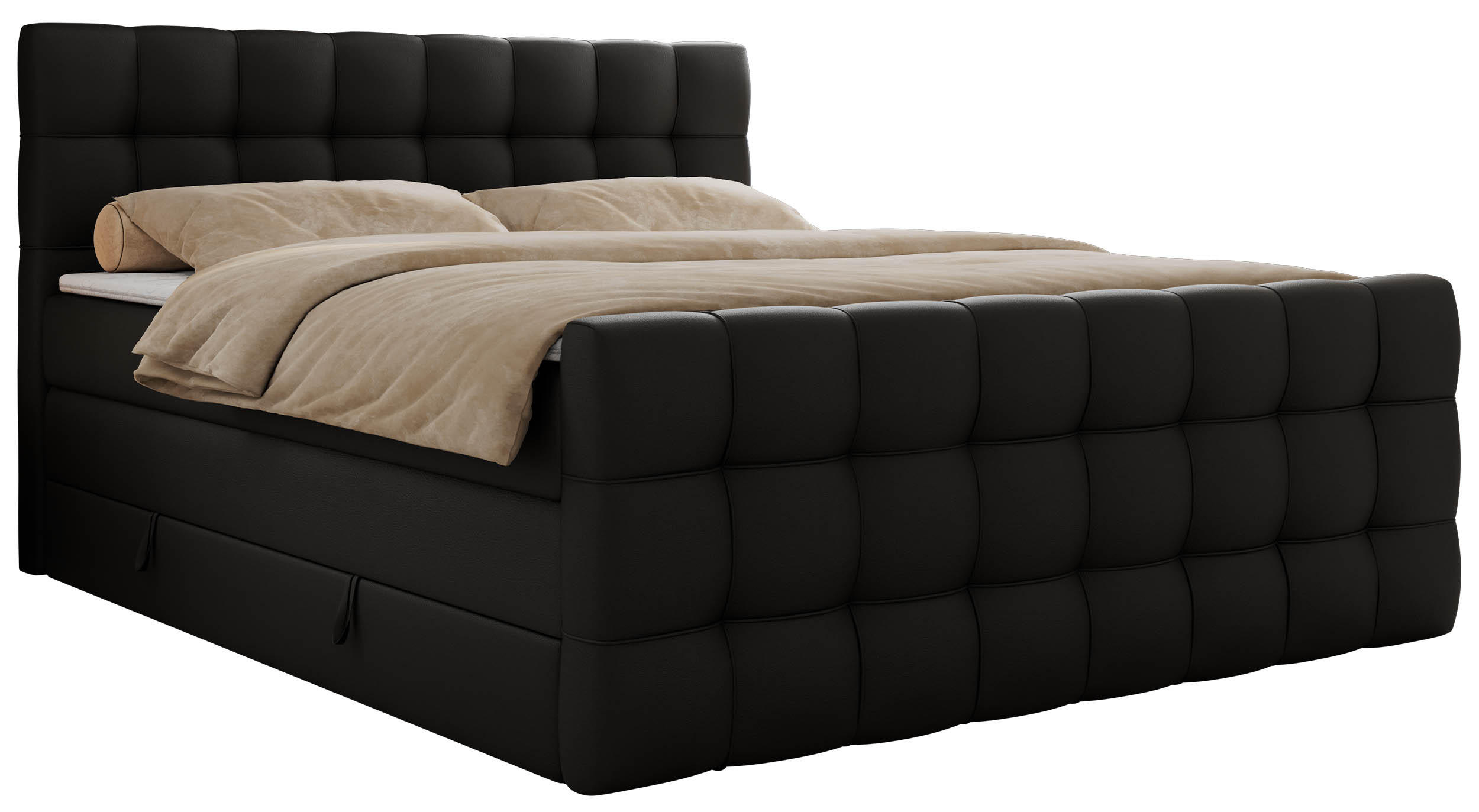 MKS POSTEL BOXSPRING ALTIVO KING DUO 180/200 - Černá Ekokůže - Topper Visco - H4