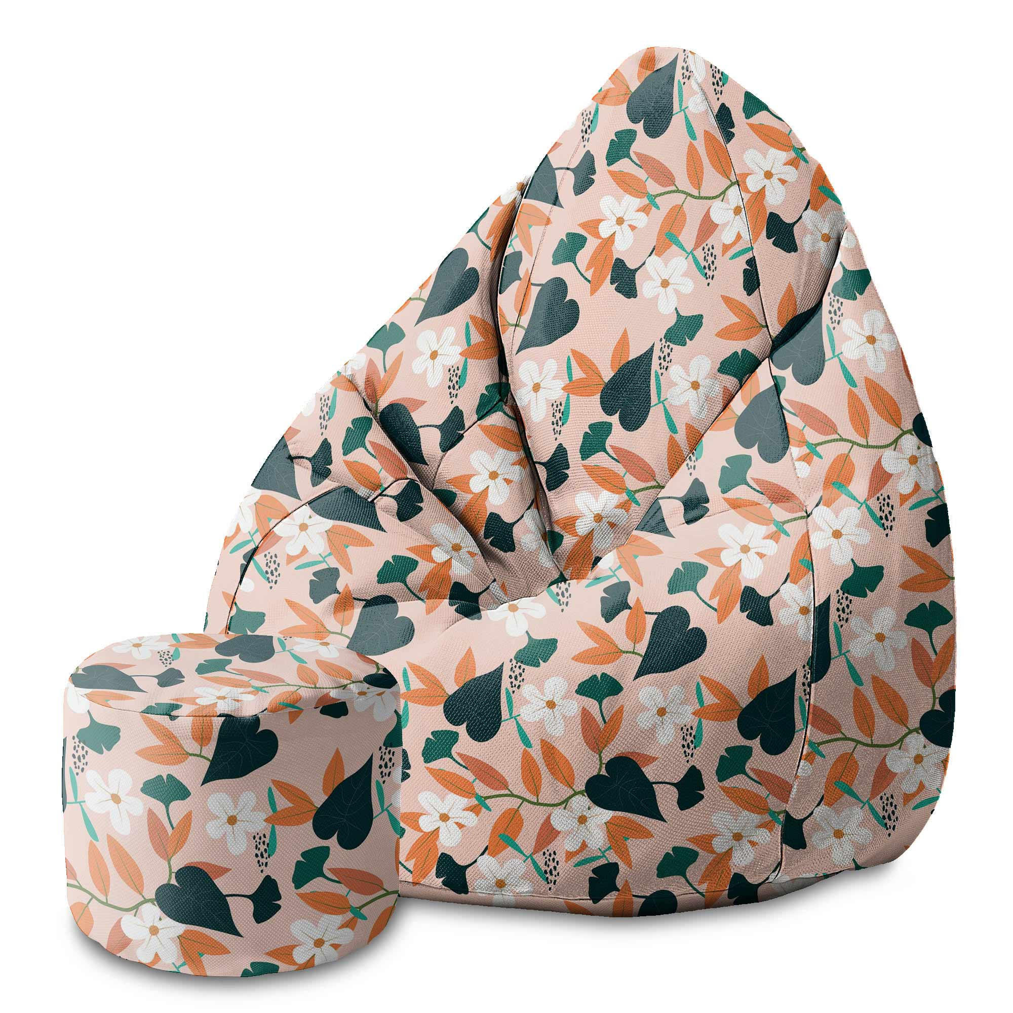 SITZSACK MIT FUßSTÜTZE Velvet 2-tlg Splash Floral Pattern M - Hellblau, Textil (80/120/80cm) - Dreamroots