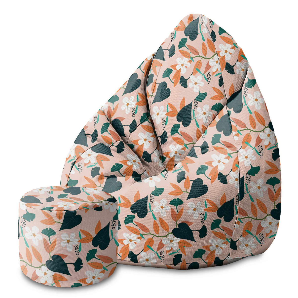 SITZSACK MIT FUßSTÜTZE Velvet 2-tlg Splash Floral Pattern M - Hellblau, Textil (80/120/80cm) - Dreamroots