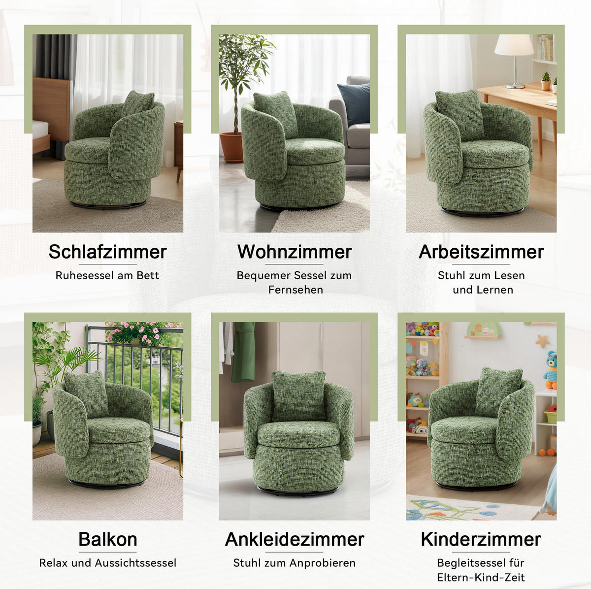 DREHSESSEL Chenille mit verstecktem Stauraum 72/66.5/76 cm Grün - Grün, Textil (66.5/76/72cm) - Redom