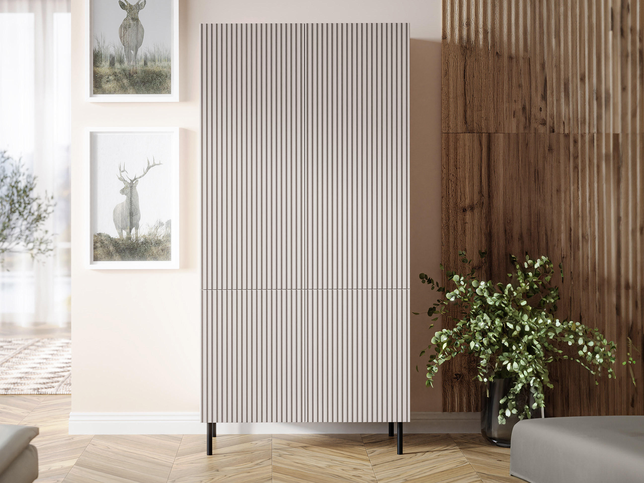 KLEIDERSCHRANK Aruba 4D 90 - Schwarz/Naturfarben, Holzwerkstoff (90/185/52cm) - MIRJAN24
