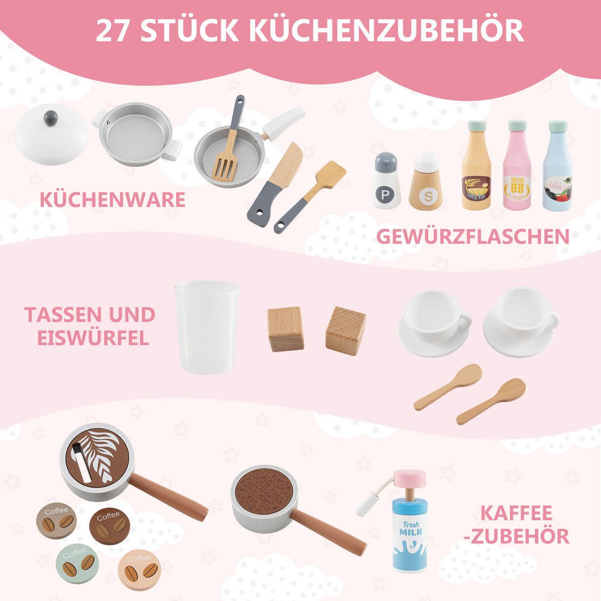 SPIELKÜCHE Braun - Braun, Holzwerkstoff (30/105/106cm) - COSTWAY