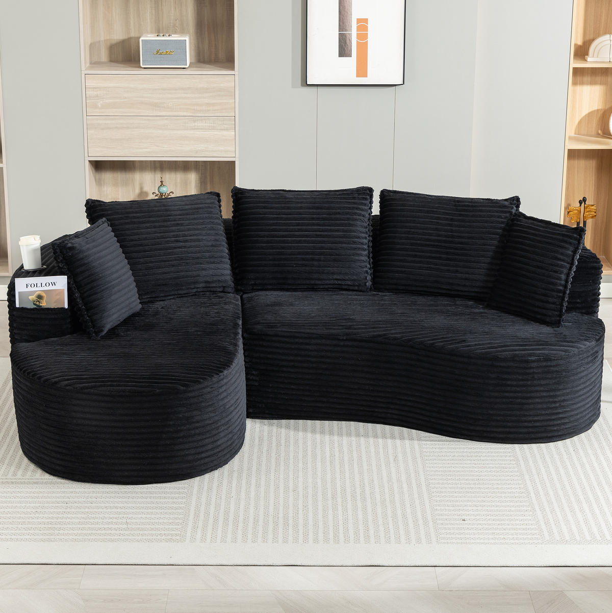 SOFA im Bogendesign 250 x 152 cm Corduroy Black - Schwarz, Textil (152/250cm) - Meubliv