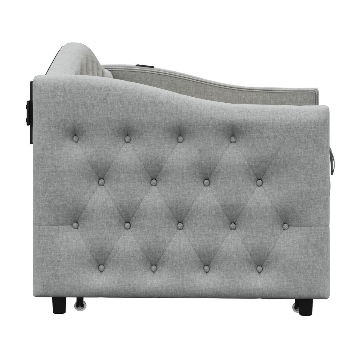 POLSTERBETT 90/200 cm Grau aus Leinen mit USB-Anschluss - Grau, Textil (90/200cm) - OKMYHOME