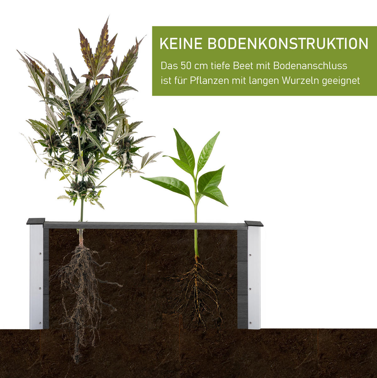 BLUMENKASTEN aus WPC & Aluminium 100x50x55,5cm in Grau ohne Boden - Grau, Metall (50/55.5/100cm) - Modfu