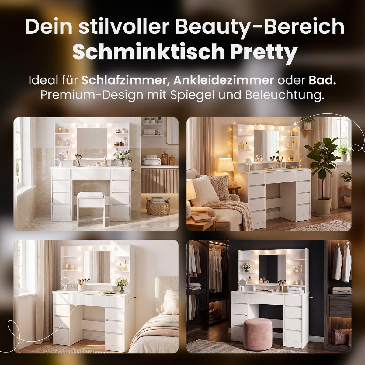 SCHMINKTISCH eckig 110/40/140 cm Holz Weiß - Weiß, Holz (110/140/40cm) - CLP