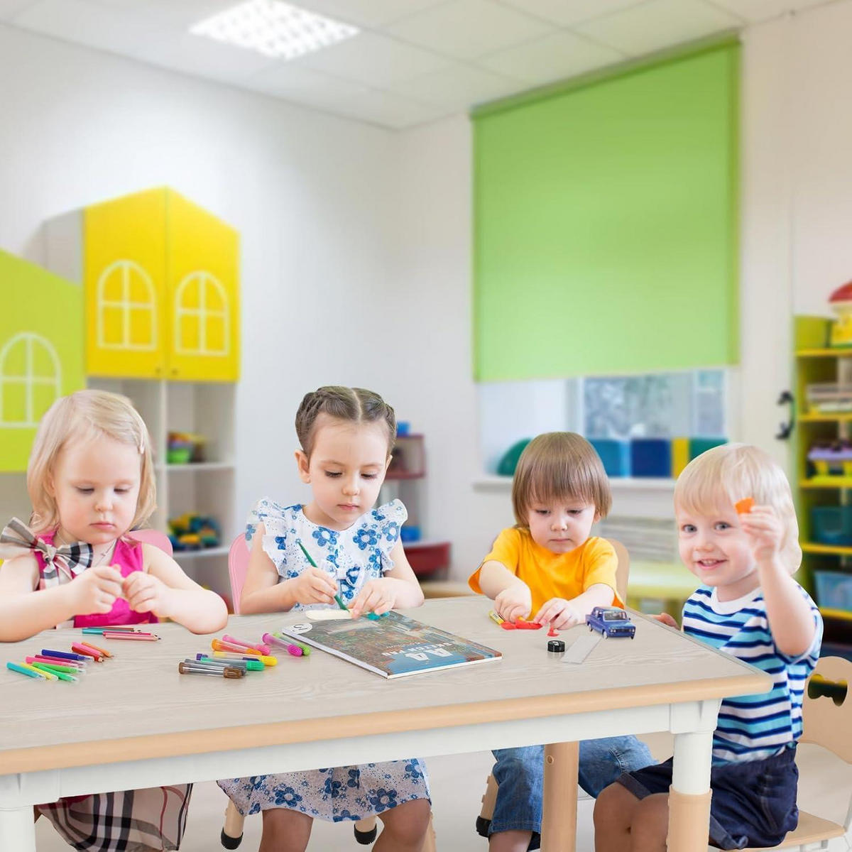 KINDERTISCH- und Stuhl-Set 5-teilig Höhenverstellbar Gelb 120 x 60 cm - Multicolor, Kunststoff (60/60/120cm)