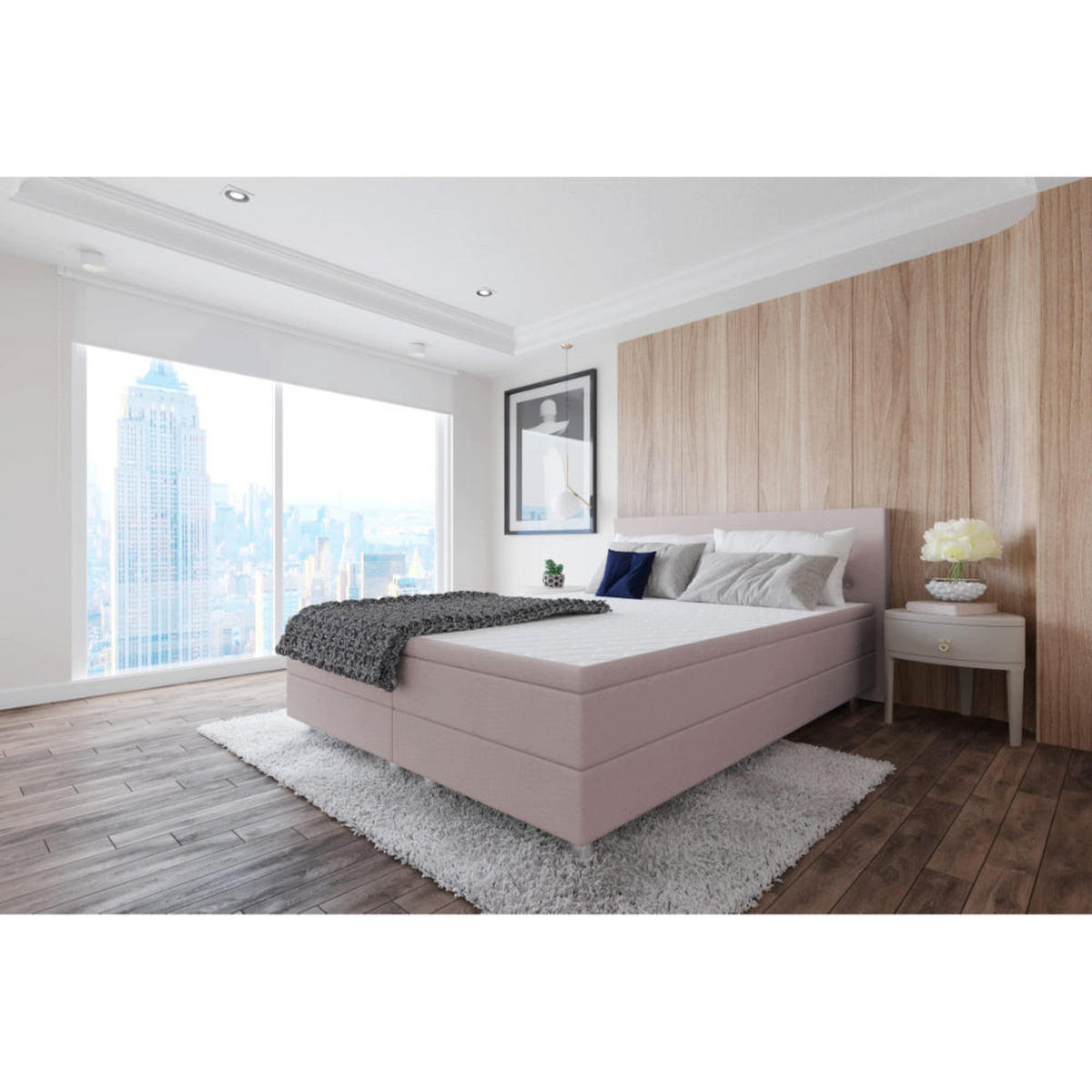 BOXBETT, Polsterbett Sawana mit Bonellfederkern-Matratze und Topper Schlafzimmer - Altrosa, Holz/Holzwerkstoff (160/200cm) - Best For Home