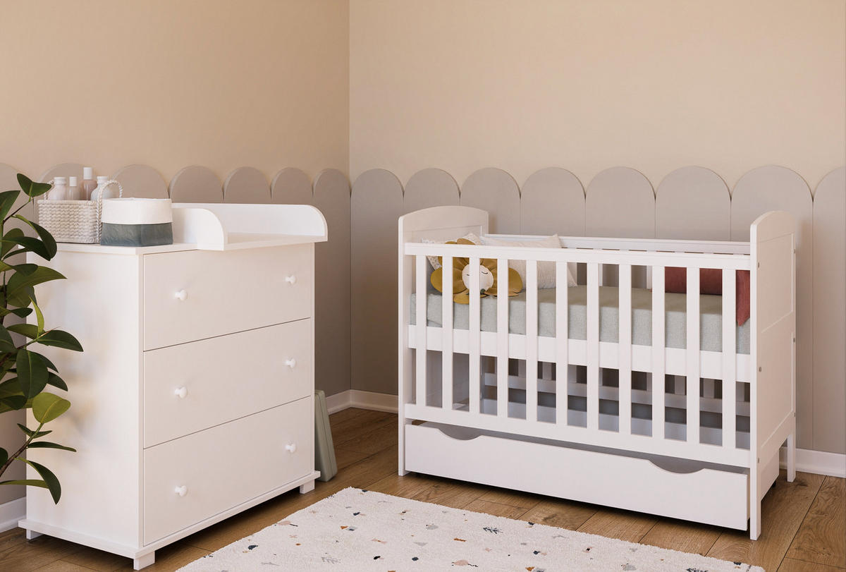 BABYBETT Småland mit Matratze und Schublade - Weiß, Holzwerkstoff (60/120cm) - kiki design