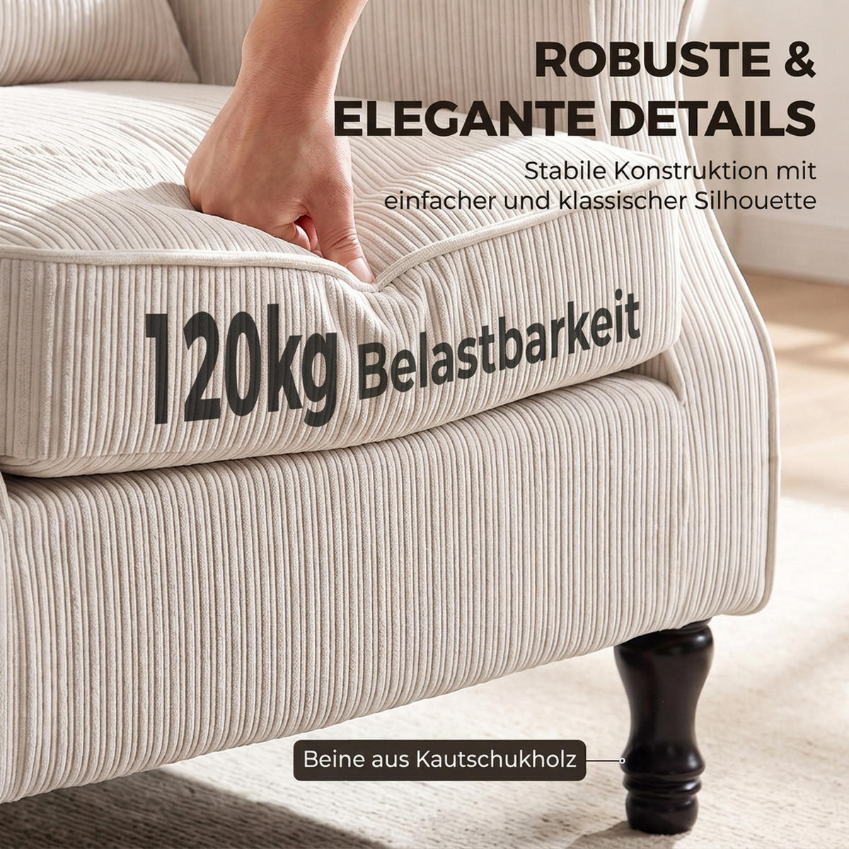 SESSEL Cord Sperrholz Beige - Beige/Schwarz, Holz/Textil (71/105/74cm) - HOMCOM