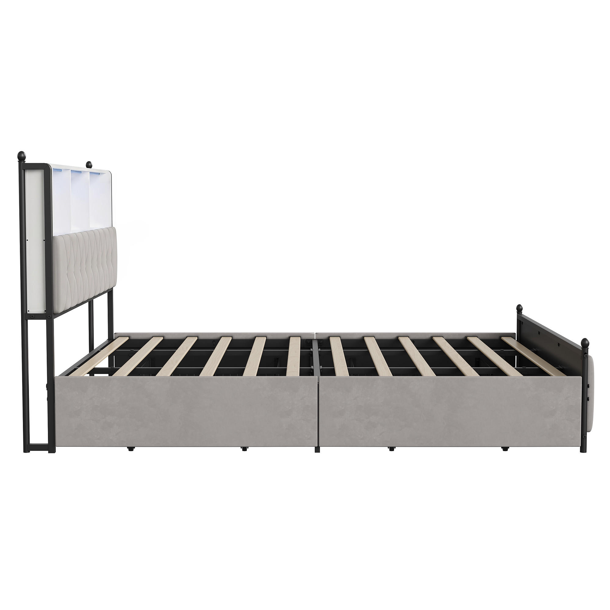 POLSTERBETT 180x200 cm LED Lattenrost USB 4 Schubladen Beige - Beige, Metall (180/200cm)