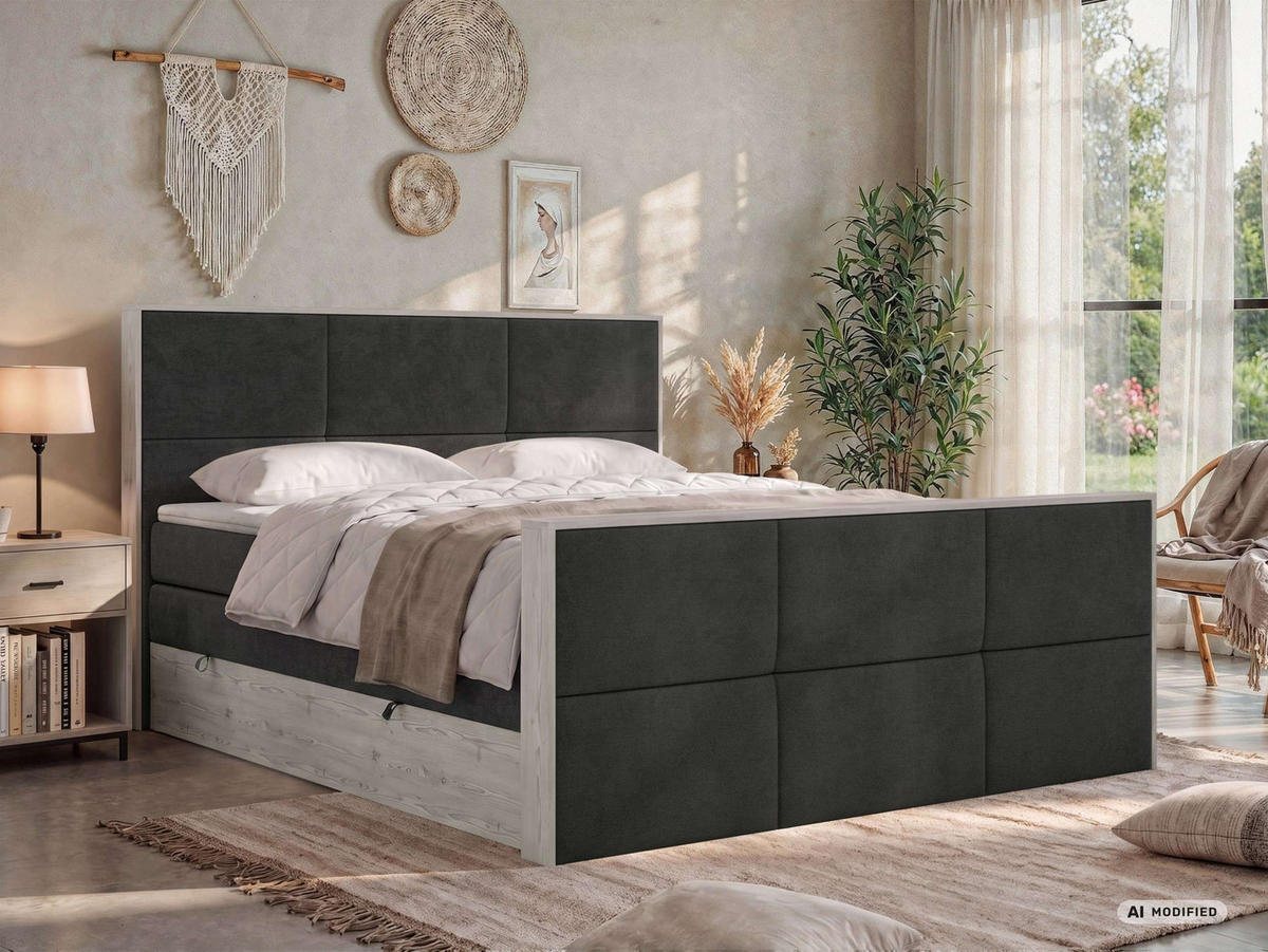 POSTEL BOXSPRING DELNOR KING DUO 140/200 - Tmavě šedá Strukturovaná látka - Topper Visco - H3 - černá/tmavě šedá, textil/plast (140/200cm) - MKS