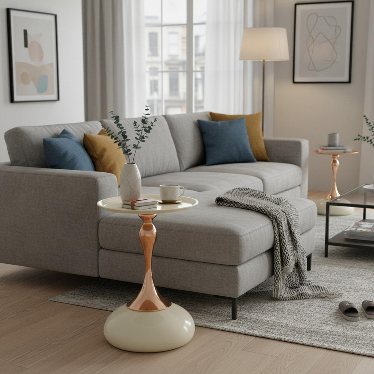 BEISTELLTISCH Ø 38 cm luxuriöses design - Weiß, Metall (38/38/54cm) - Urban Meuble