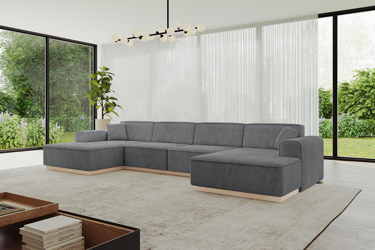 WOHNLANDSCHAFT IREA-U2 - 388x171x83 cm Duneklgrau - Dunkelgrau/Anthrazit, Holzwerkstoff/Textil (388/83/171cm) - ALTDECOR