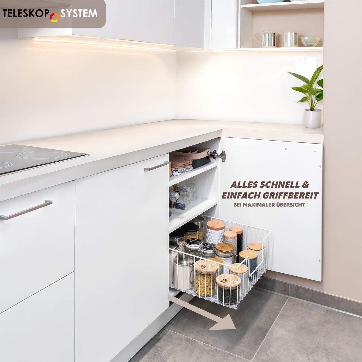 SCHRANK-KORBAUSZUG, weiß, Metall - Weiß, Metall (50/23/50.5cm) - bremermann