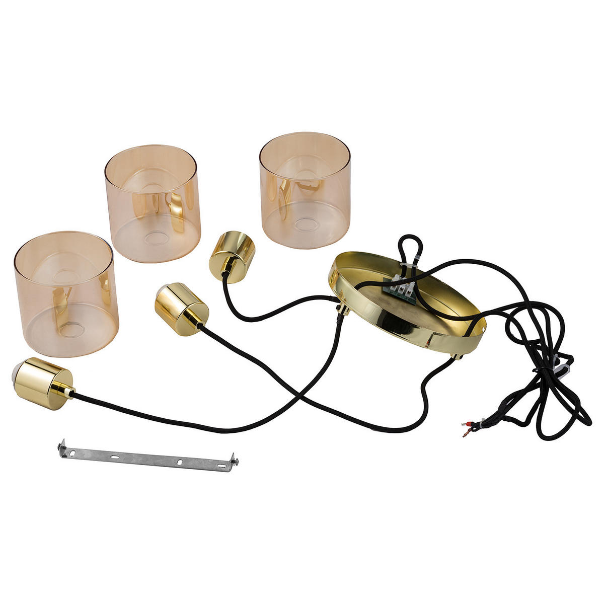 PENDELLEUCHTE - Metall / Glas, 3-flammig - Goldfarben, Glas (20/20/150cm) - home24