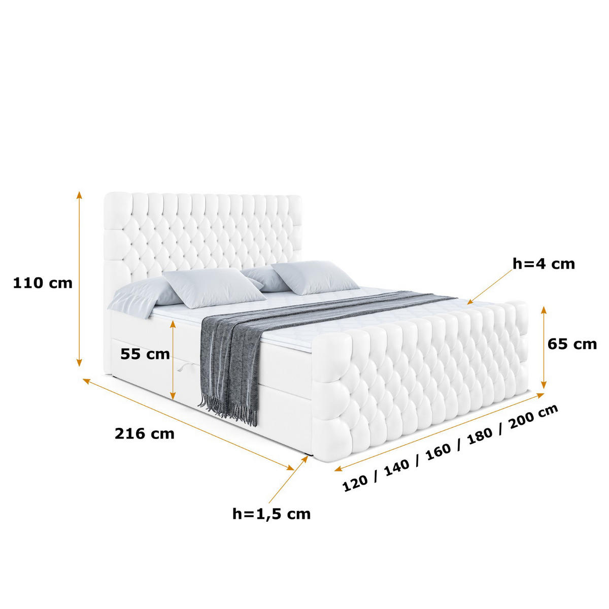 BOXBETT SERENE-Z - 200 x 200 - H4 - Weiß Hochglanz - Weiß Hochglanz, Holzwerkstoff (200/200cm) - ALTDECOR