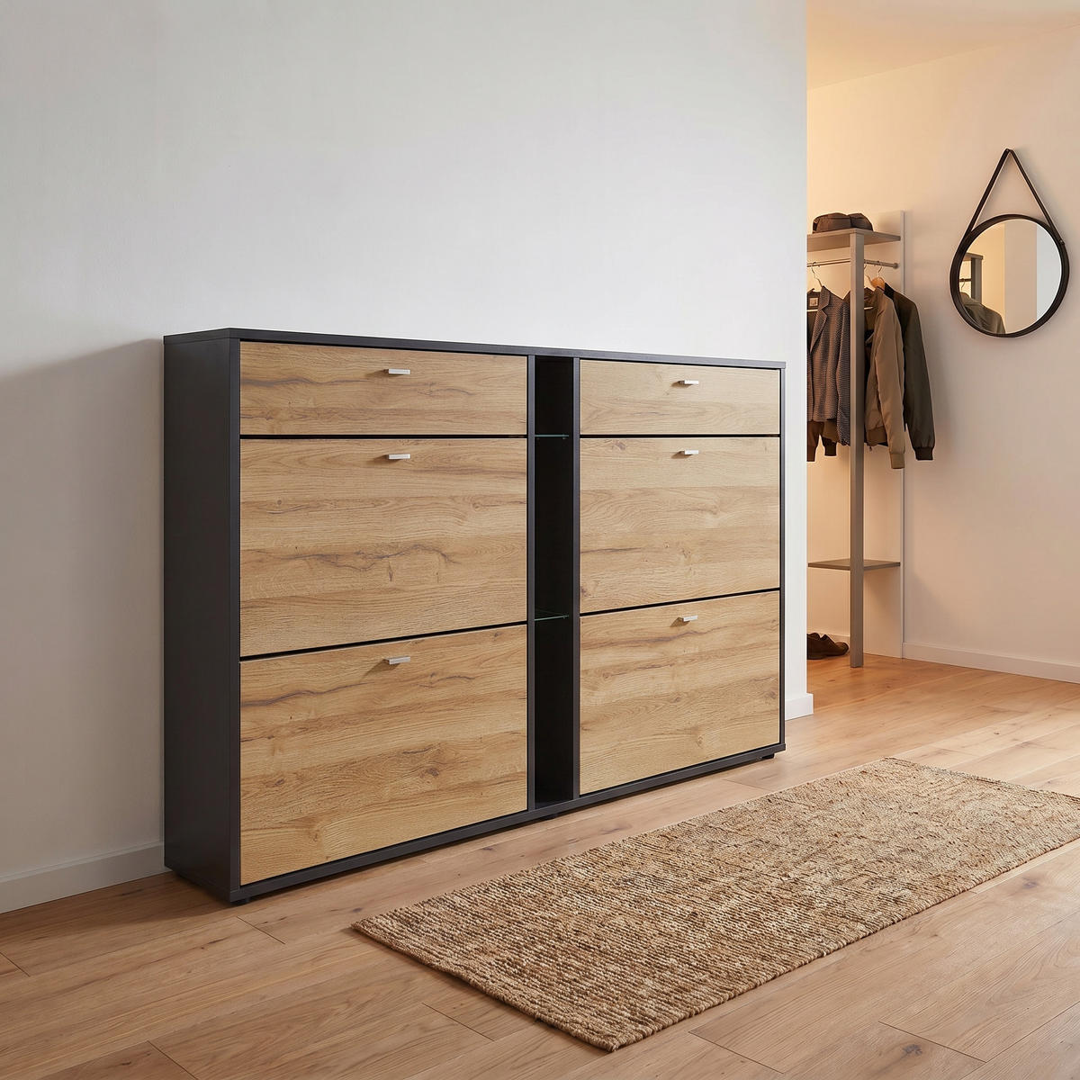 SCHUHSCHRANK Today Fronten in Eiche Natur - Eichefarben, Holzwerkstoff (155.5/95/28cm) - Vladon