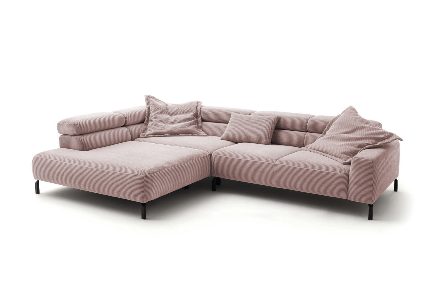ECKSOFA DELIA Pink Cord - Pink/Schwarz, Textil/Metall (276/219cm) - KAWOLA