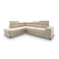 ECKSOFA ALVORO L-S Creme Velours-Stoff mit Schlaffunktion - Creme, Holz (253/190cm) - MASSENO