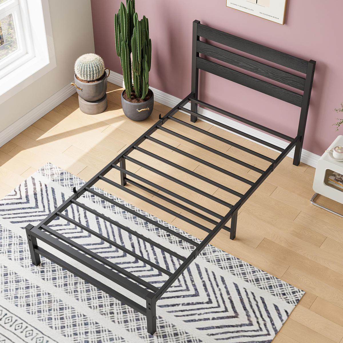 METALLBETT 90/200 mit Stauraum unter dem Bett, mit Lattenrost - Schwarz, Metall (90/200cm) - STILVORA