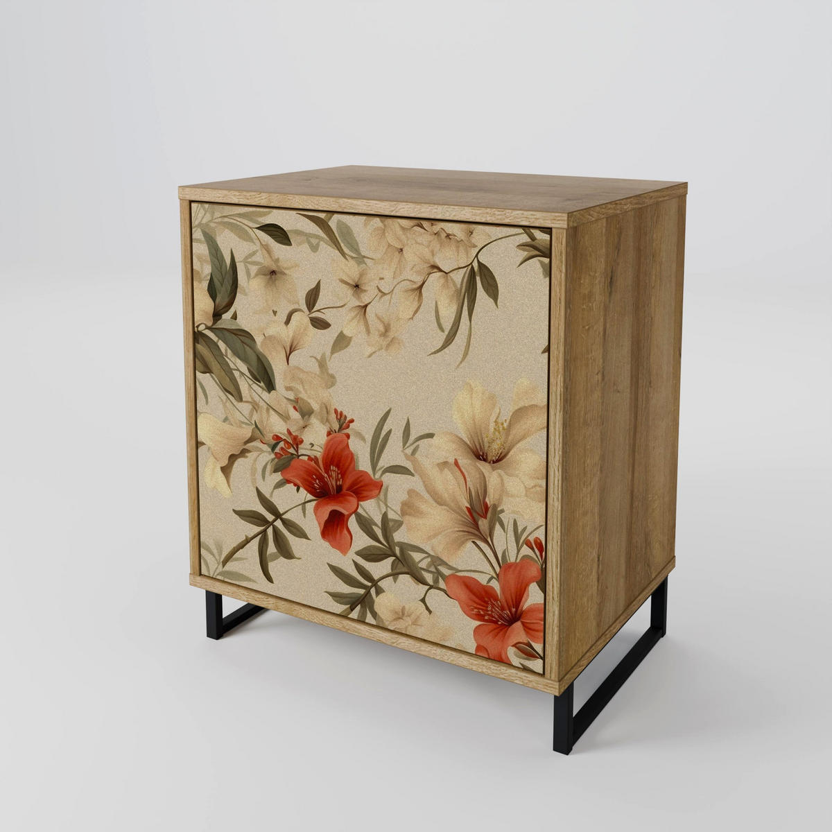SIDEBOARD BLOOMING HARMONY, Eichefarben, 57,5x42x75,5 cm, Goldfarbene Metallfüße - Eichefarben/Goldfarben, Holzwerkstoff/Metall (57.5/75.5/42cm) - SpaceRebels