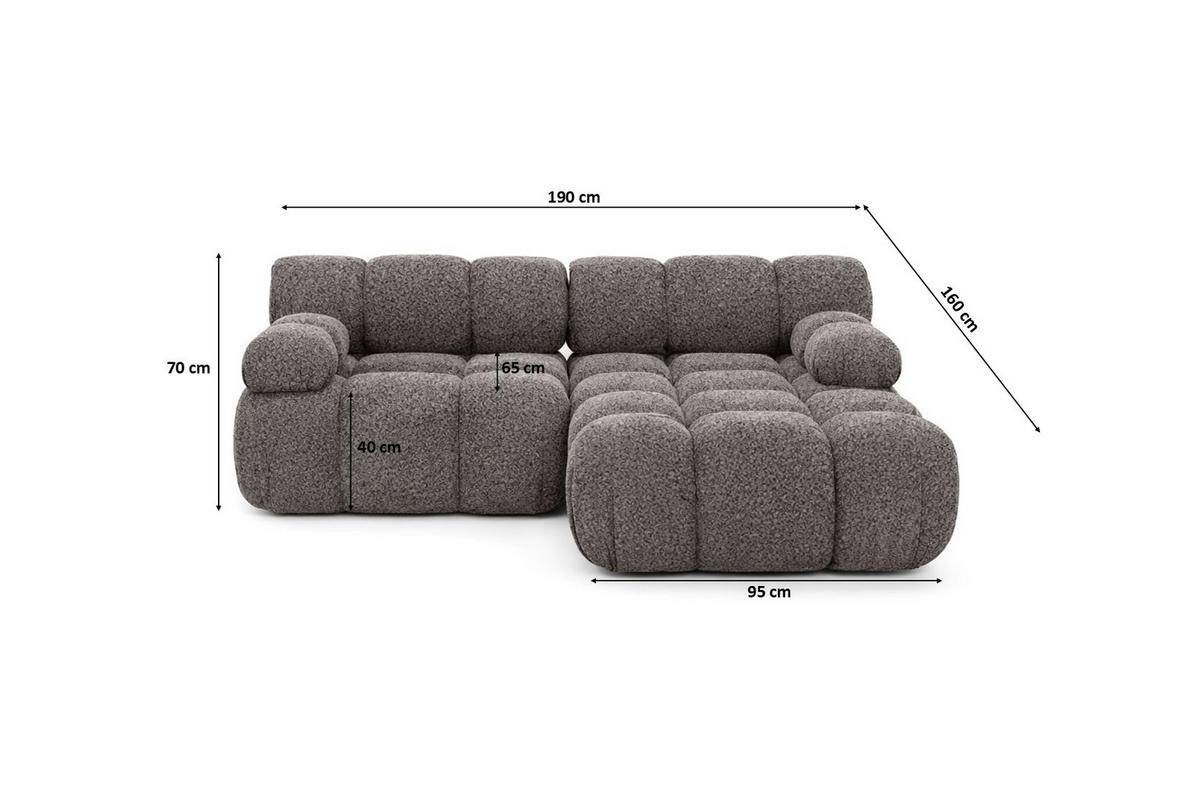 ECKSOFA L-form Mini Modular, Bouclé-Stoff Abriamo, Braun, Rechts, Selia - Braun, Holz (190/160cm) - Kaiser Möbel