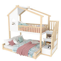 ETAGENBETT 90/200 cm Natur-Weiß aus Kiefer mit Stauraumtreppe Hausoptik - Naturfarben, Holzwerkstoff (90/200cm) - OKWISH
