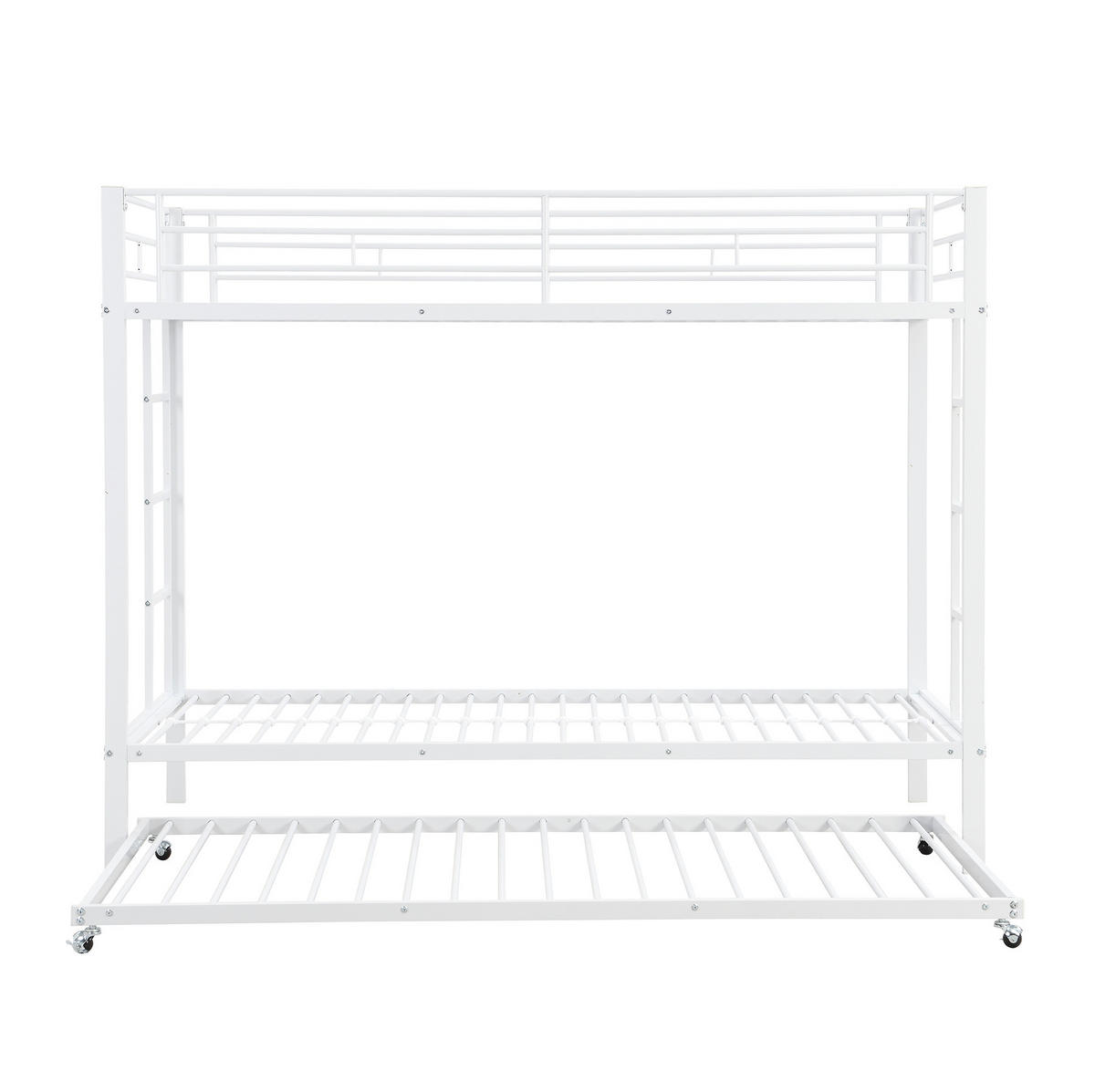 ETAGENBETT 90/200 cm Weiß mit ausziehbarem Rollbett und hohen Geländern - Weiß, Metall (90/200cm) - OKWISH