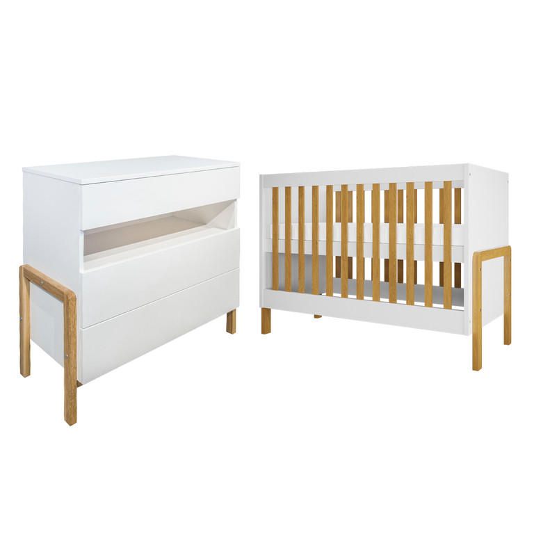 BABYZIMMER 2-teilig Weiß und Holz - Weiß, Holzwerkstoff (66/89/130cm) - Petits-meubles