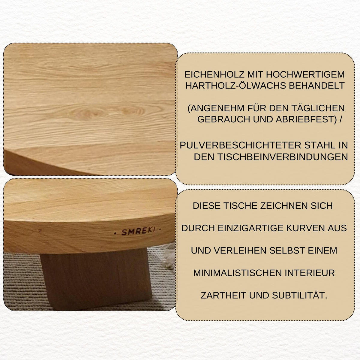 COUCHTISCH Eichenholz vollmassiv rund Naturbelassenen 70/70/45 - Naturfarben, Holz (70/70/45cm)